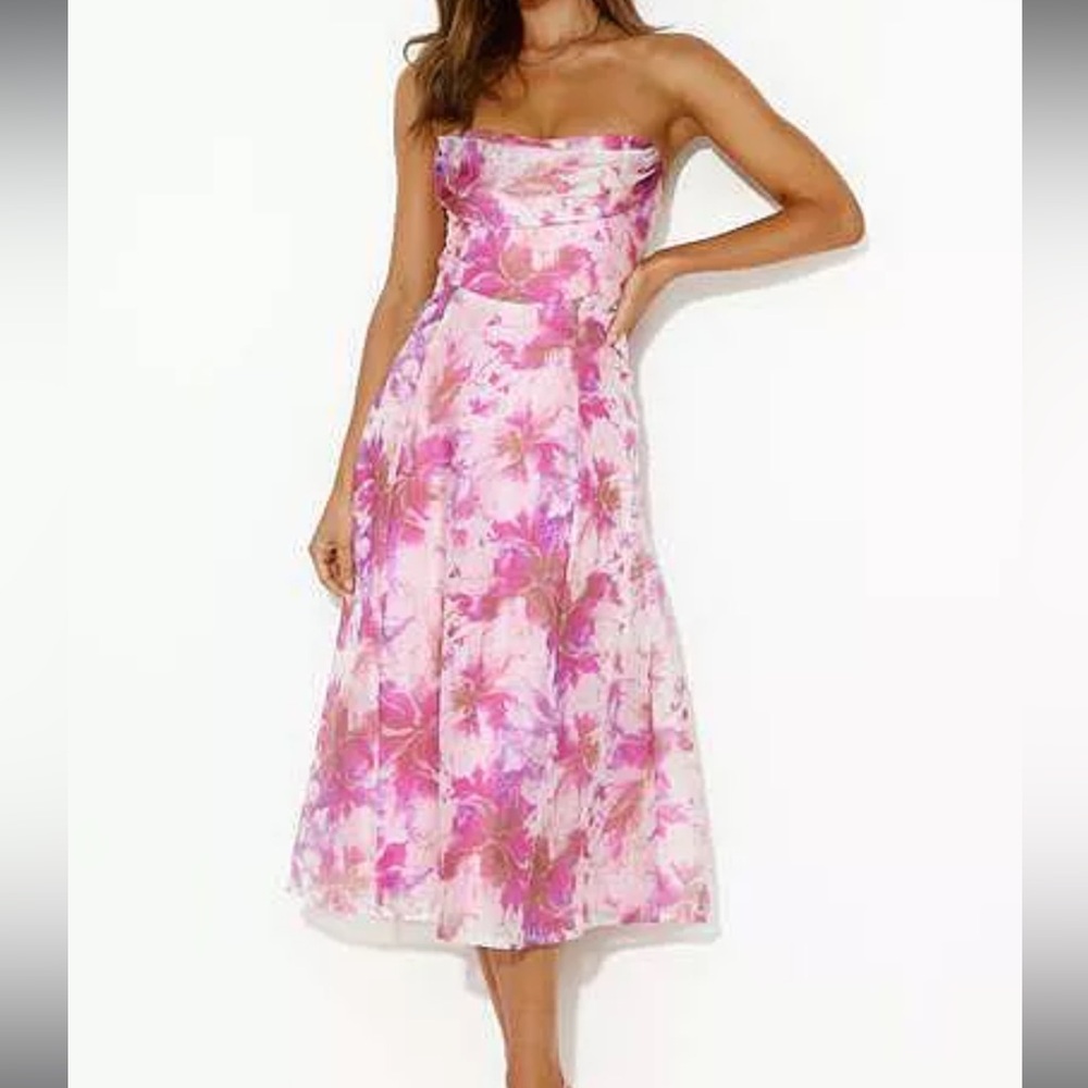 Hello Molly Strapless Pink Floral Dress